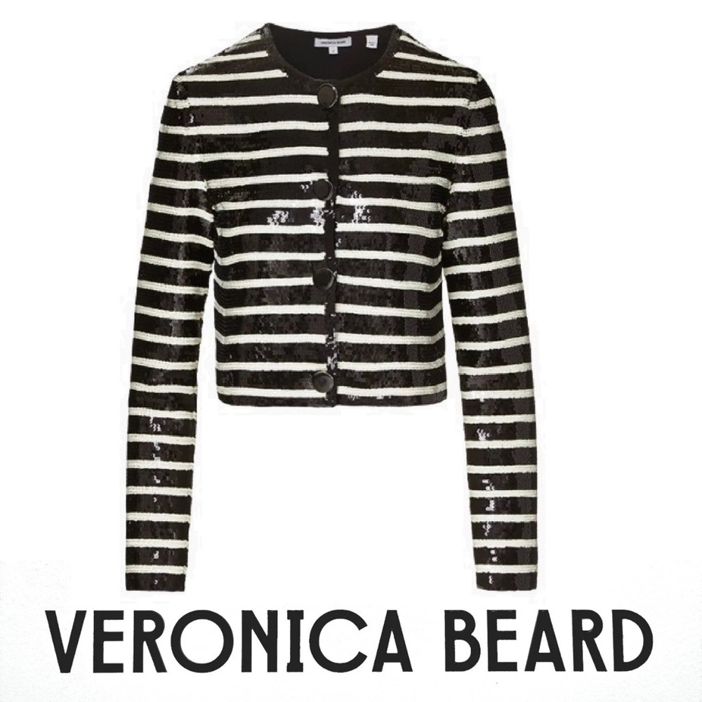 VERONICA BEARD (NWT $798.00)  MICKEY Jacket Black White Sequin Striped Sz 8